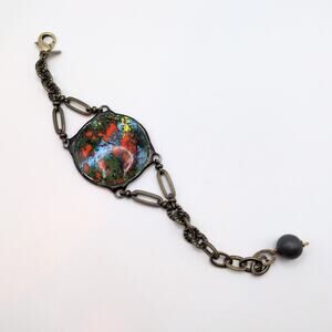 Mark Edge Designer Enamel Funky Domed Disc Brass Oxidized Bracelet/Necklace